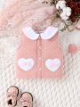 SHEIN Newborn Baby Girls' Collarless Heart Shaped Patchwork Vest Jacket