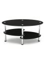 Oval Glass Coffee Table, Modern Accent Table for Living Room, 2-Tier for Storage Space, 4 Metal Legs, for Apartment Small Space, Corner Table Side Table