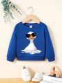 Baby Boys' Casual Cartoon Duck Print Long Sleeve Sweatshirt With Hood, Autumn And Winter