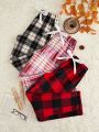 3pcs Plaid Print Bow Front Sleep Pants