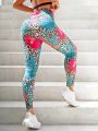 SHEIN Yoga Floral Women's Leopard And Tropical Printed Sports Leggings