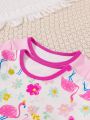 2pcs/Set Toddler Girls' Flamingo Printed Close-Fitting Pajamas Set For Home Wear