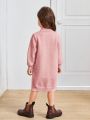 SHEIN Toddler Girls' Long Sleeve Turtleneck Casual Knitted Sweater Dress With Bear Pattern