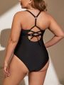 SHEIN Swim Basics Plus Size Solid Color Ruffled One Piece Swimsuit