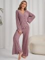 Button Front Top & Pants PJ Set