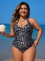 SHEIN Swim Chicsea Plus Size Full Print Open Back Halter One-Piece Swimsuit