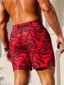 Men'S Abstract Fluid Print Drawstring Beach Shorts