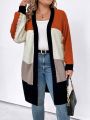 SHEIN LUNE Plus Size Colorblock Drop Shoulder Cardigan