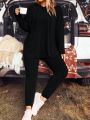 Plus Size Solid Color Hooded T-shirt And Leggings Set