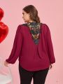 SHEIN Clasi Valentine's Day Plus Size Women's Back Patchwork Lace Blouse