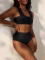 SHEIN Swim Chicsea Solid Color Two-Piece Swimsuit Set