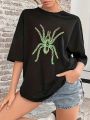 Women's Spider Printed Round Neck T-Shirt