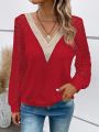 Lace Splicing V-Neck Women'S Sweatshirt