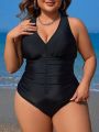 SHEIN Swim Classy Plus Size Solid Color One-Piece Swimsuit