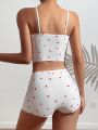 Heart Print Bow Front Cami Top & Shorts PJ Set