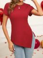 EMERY ROSE Valentine's Day Women Side Split Hem T-Shirt