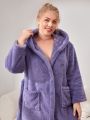 Plus 3D Ear Design Hooded Belted Flannel Sleep Robe Without Liner