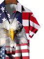Men'S Eagle & American Flag Printed Short Sleeve Shirt