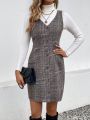 SHEIN LUNE Plaid Single Breasted Vest Dress