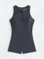 SHEIN Swim SPRTY Sleeveless One-piece Swimsuit With Upward Zipper