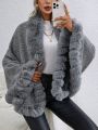 SHEIN Essnce Fuzzy Trim Batwing Sleeve Fuzzy Panel Cape Cardigan