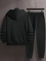 Manfinity Hypemode Loose Fit Men's Hooded Fleece Letter & Print Sweatshirt And Pants Set