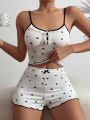 Women's Heart Patterned Cami And Shorts Pajama Set