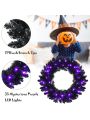 Costway 24inch Pre-lit Christmas Halloween Wreath Black w/ 35 Purple LED Lights