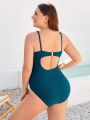 SHEIN Swim Basics Plus Size Solid Color One-Piece Swimsuit With Spaghetti Straps