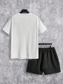 SHEIN Extended Sizes 2pcs/set Men's Plus Size Letter Printed Short Sleeve T-shirt And Shorts