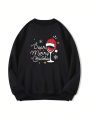 Plus Christmas Print Thermal Lined Sweatshirt