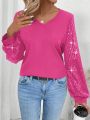 Women's V-Neck Sparkly Long Sleeve Blouse