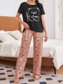 Women's Short Sleeve Long Pants Bear Print Pajama Set