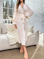 Ruffle Trim Belted Robe