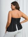 SHEIN Privé Plus Size Asymmetrical Hem Strapless Top With Back Zipper