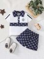 Baby Boy's Geometric Print Short Sleeve Polo Shirt And Shorts Set