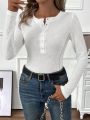 SHEIN Essnce Women's Button-front Half Placket Long Sleeve T-shirt