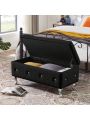 Storage Ottoman Bench, Velvet Upholstered Ottoman Flip Top Entryway Bench Seat with Safety Hinge, Storage Chest with Padded Seat, Luxury Shoe Bed End Stool for Hallway Living Room Bedroom