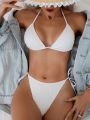 SHEIN Swim Basics Textured Knotted Side Bikini Set