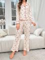 Ditsy Floral Print Contrast Piping PJ Set