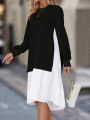 Women's Color Blocking 2 in 1 Round Neck Loose Casual Dress