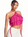 SHEIN BAE Women'S Multi-Layered Ruffle Trim Halter Top