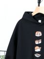 SHEIN Kids KDOMO Boys' Casual Loose Fit Knit Hoodie With Cartoon And Letter Print