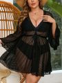 SHEIN Swim Vcay Plus Size Women'S Waist Tie Sheer Mesh Kimono