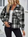 SHEIN Essnce Women's Plaid Frill Hem Outer Jacket