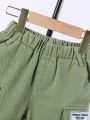 Little Boys' Basic Embroidery Decoration All Elastic Waist Comfortable & Soft Green Denim Shorts