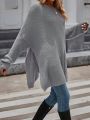 SHEIN LUNE Solid Drop Shoulder Oversized Sweater