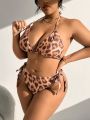 SHEIN Swim Vcay Plus Size Women'S Leopard Printed Halter Neck Separated Bikini Set