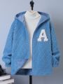 SHEIN Kids KDOMO Tween Boy Letter Patched Hooded Teddy Coat Without Sweater