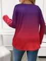 Plus Size Women's Ombre Long Sleeve T-shirt